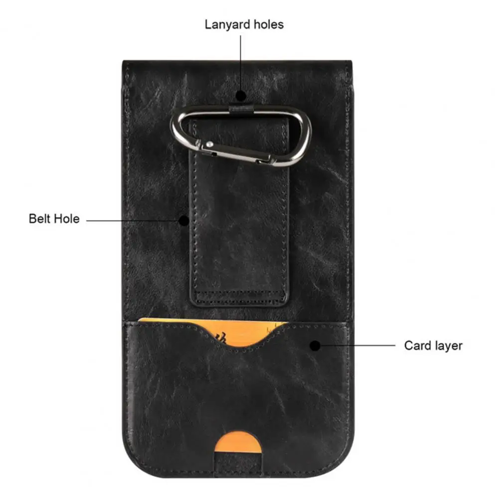 Mobile Phone Belt Bag with Brass Spring Lock Faux Leather Phone Pouch Men's Faux Leather Belt Bag for Cellphone Snap Closure