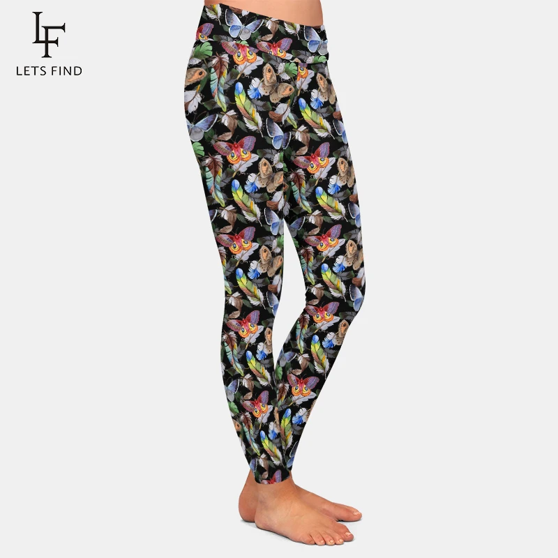 LETSFIND-pantalones de Fitness de cintura alta con estampado 3D de mariposas y plumas, mallas elásticas suaves y ajustadas para chica Sexy