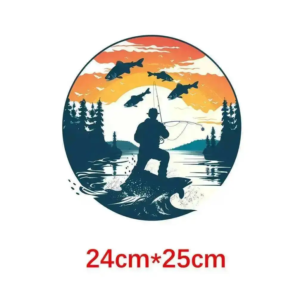 25cm Go Fishing Outdoor Sport Iron On Heat Transfer Stickers For Ironing Transfers For Clothing Diy Clothes Appliques