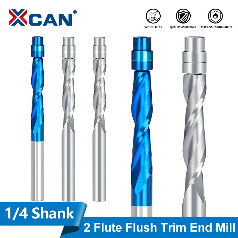 

XCAN Milling Cutter 1/4 Shank Bearing Guided 2 Flute Up Cut CNC Spiral Router Bit for Woodworking Tool Carbide End Mill