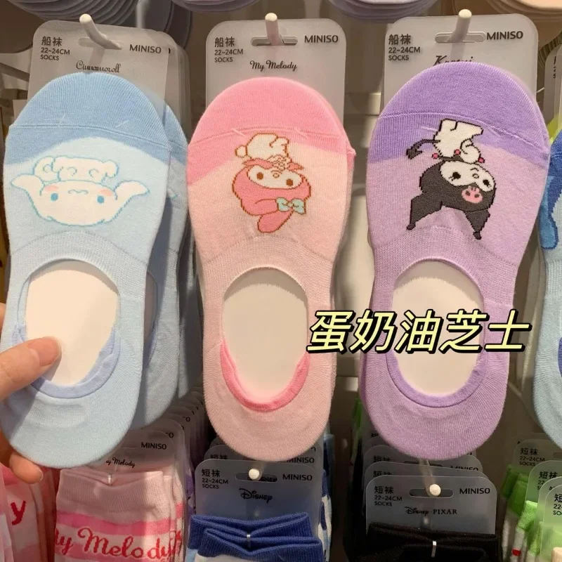 New product Cinnamoroll Kuromi My melody anime peripheral cartoon cute kawaii trendy sweet versatile boat socks wholesale