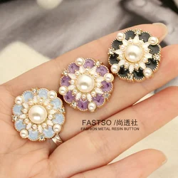 2025New 18/23mm Flower Luxury Buttons for Clothing Women Coat Rhinestone Pearl Buttons on Sweaters Sewing Accessories 6pcs