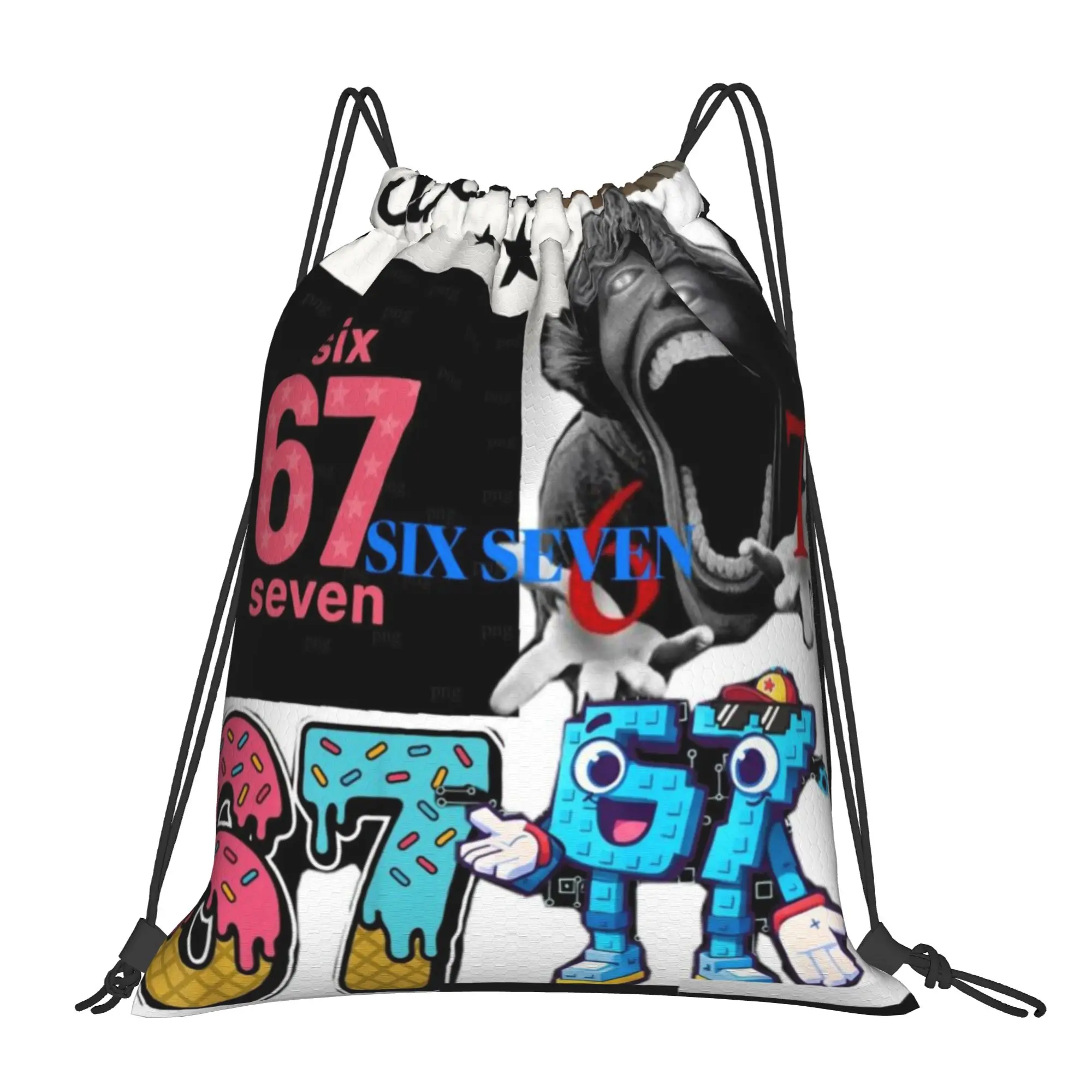 67 six seven meme 5 67 Multi-function Pocket Men Women Storage Backpack Teenager Travel Bag Print Drawstring Bags