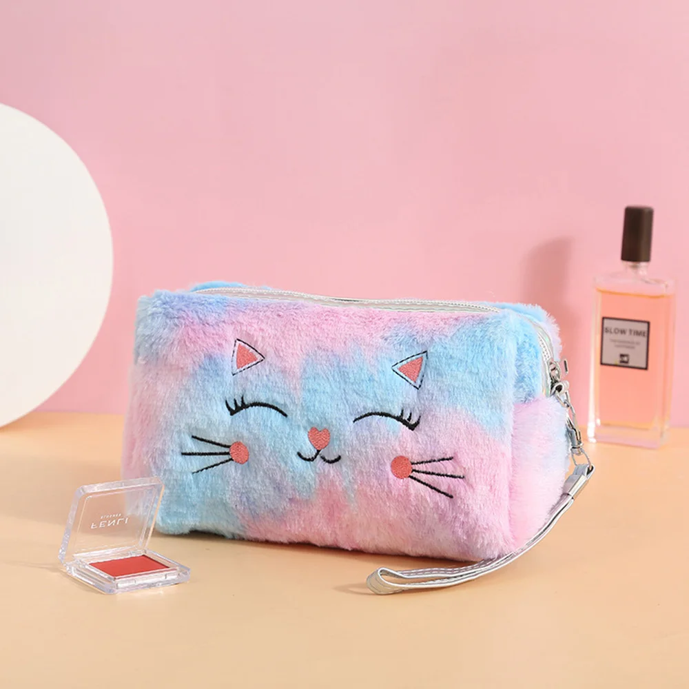 Imagem -06 - Bolsa de Pelúcia Gatinho Kawaii Desenho Animado Estojo de Lápis Zíper Fofinho de Grande Capacidade Estojo de Caneta Material Escolar Armazenamento de Cosméticos