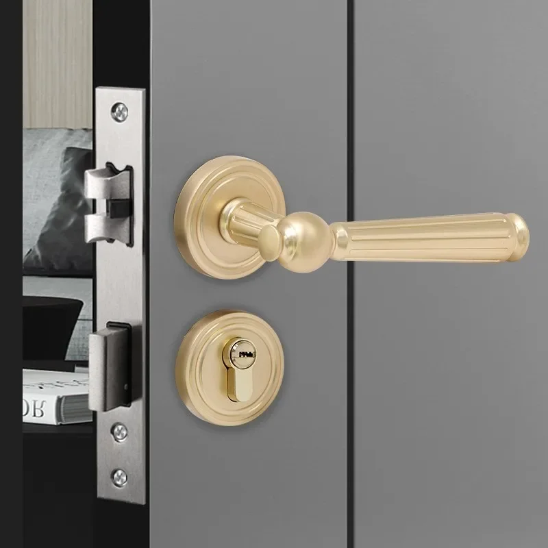 Dooroom  Door Lever Set Bright Silver French Retro Bedroom Gold Chrome New Classic Solid Wood Interior Lock Set Dummy Lock