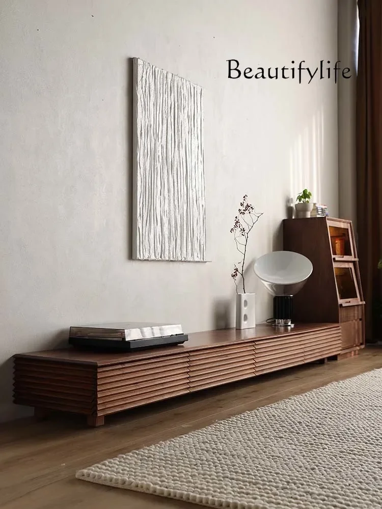 

muebles para hogar North America Black Walnut Wooden TV Cabinet Nordic Solid Wood Log Living Room Light Luxury Furniture Floor C