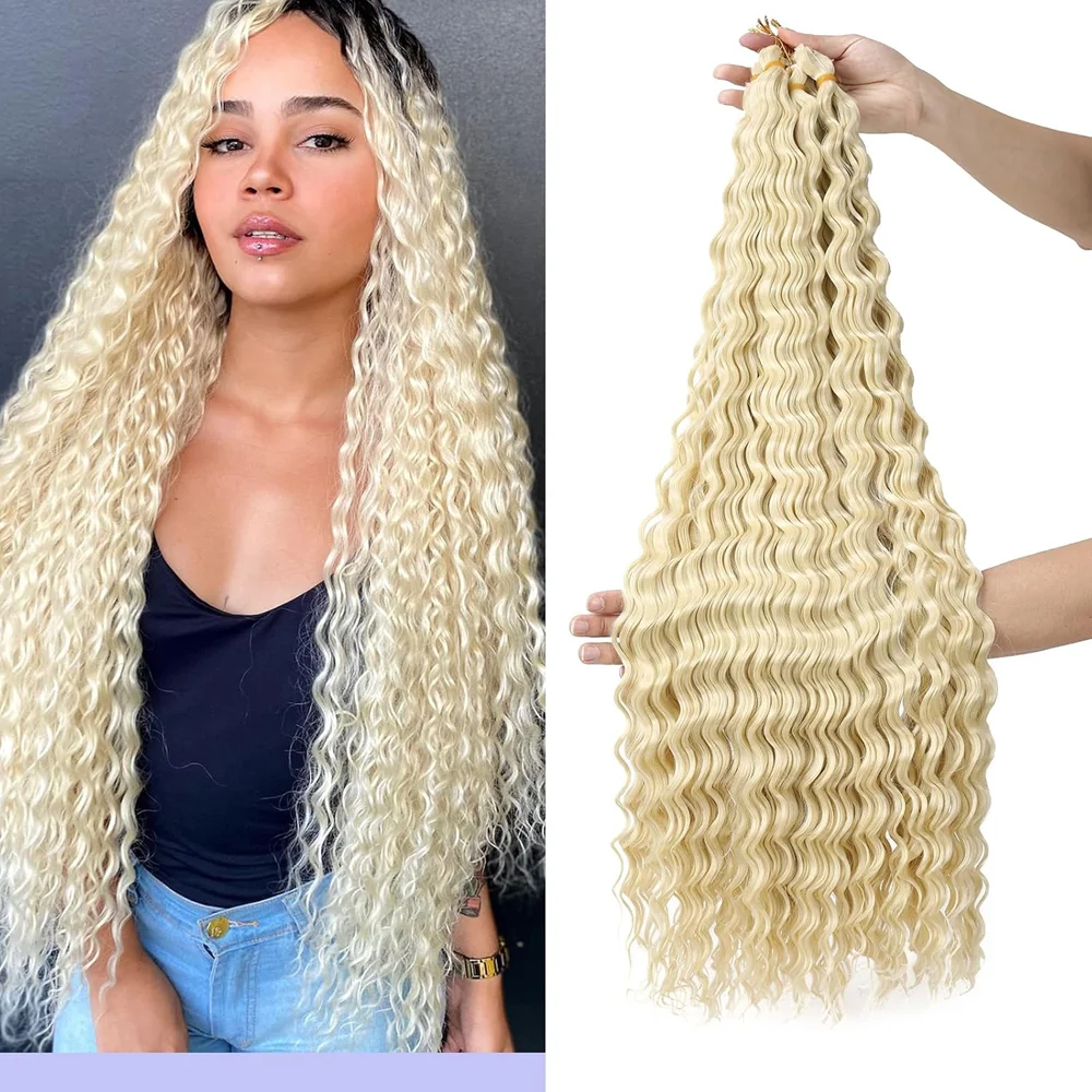 

30 inch Synthetic Ocean Wave Crochet Hair Long Blonde Deep Wave Curly Braiding Hair Soft Curly Crochet Hair For Black Women
