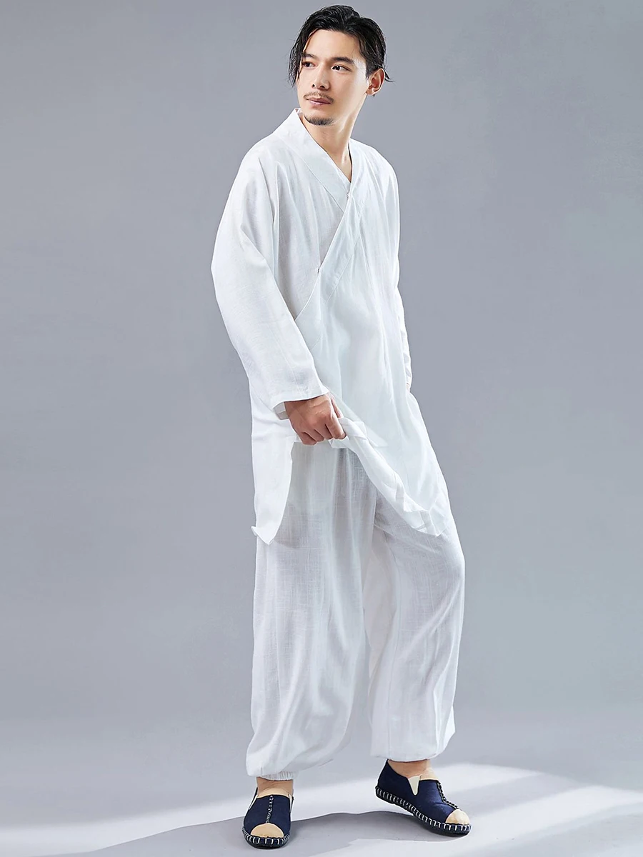 Chinese Tai Chi Suit Men's Cotton Linen Loose Martial Arts Performance Practice Clothes Zen Meditation Hanfu Kung Fu Uniform