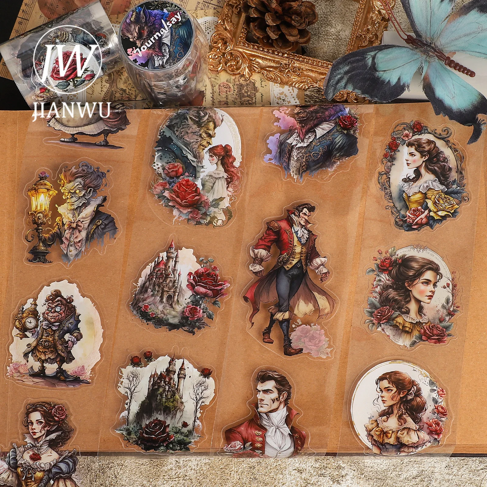 

JIANWU 60mm*203cm Vintage Flower Beast Character Landscape Material Collage Scrapbook PET Tape Creative DIY Journal Stationery