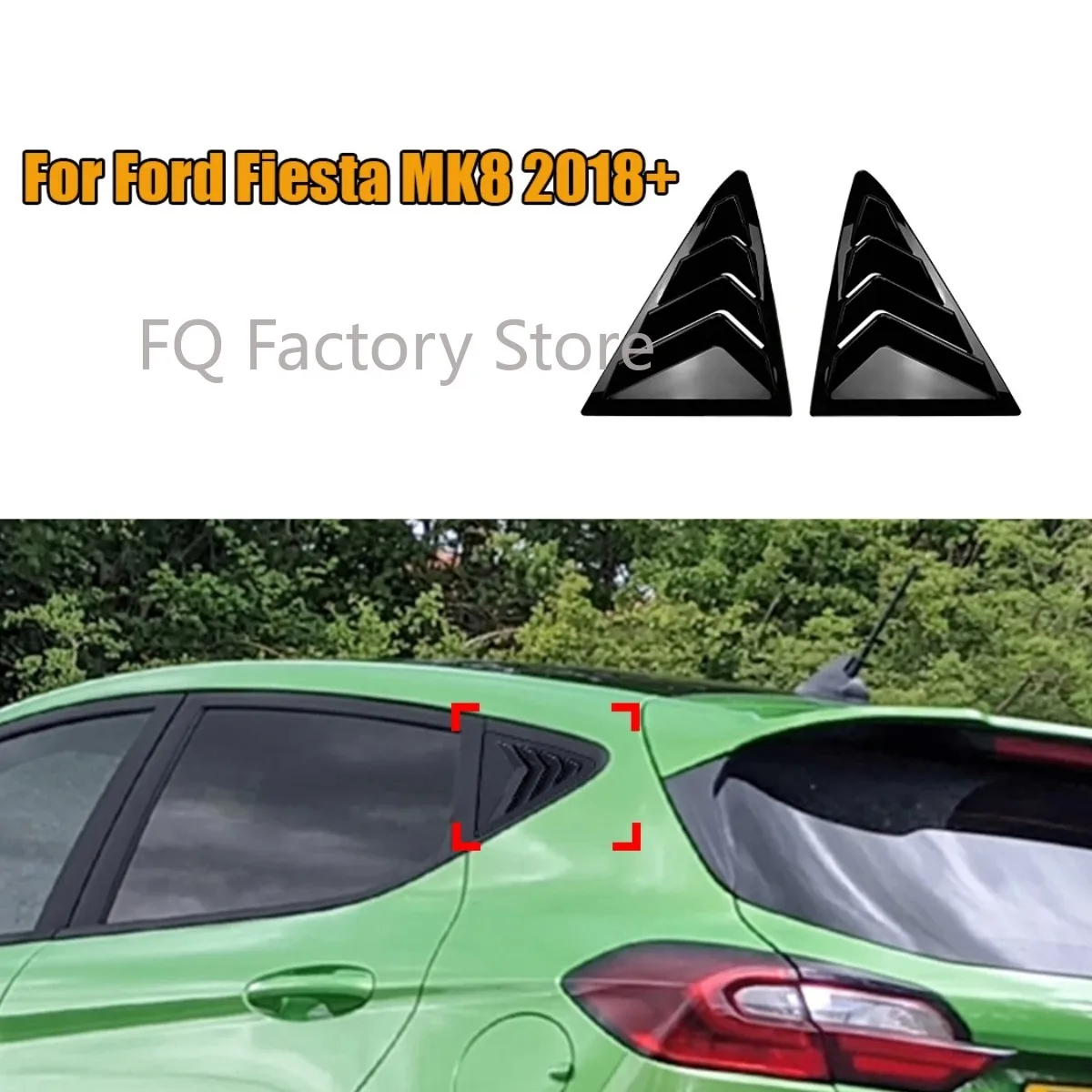 Für Ford Fiesta MK8 2018+ Glänzend Schwarz Hinten Fenster Jalousien Spoiler Lamellen Seite Vent Shutter Auto Aufkleber Außen Dekorationen