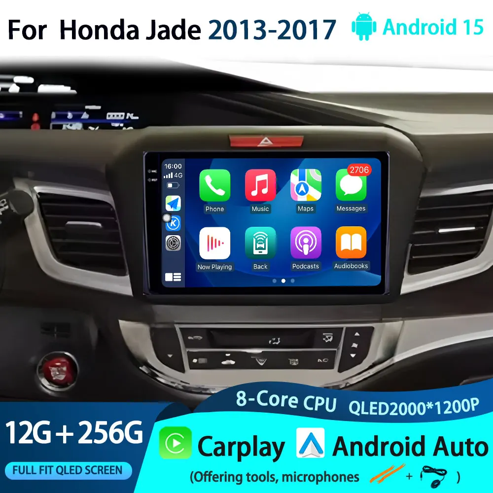 

Автомобильный радиоприемник Android 15 для Honda Jade 2013-2017 GPS NAVI без 2DIN, головное устройство QLED, мультимедийный стерео видеоплеер, 4G WIFI BT