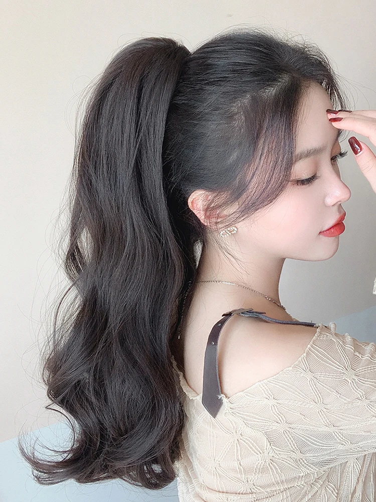 Ponytail Wig Female Imitation Full Real Hair Grab Clip High Ponytail Curly Ponytail Natural Fluffy Long Hair Fake Braid Fiber