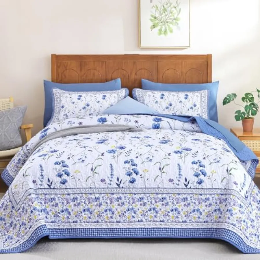 

Floral Quilt Set, 3 Pieces Bedspreads Coverlet Set, Garden Style Floral Printed Quilted Bedding Set, Lightweight Farmhouse Spri