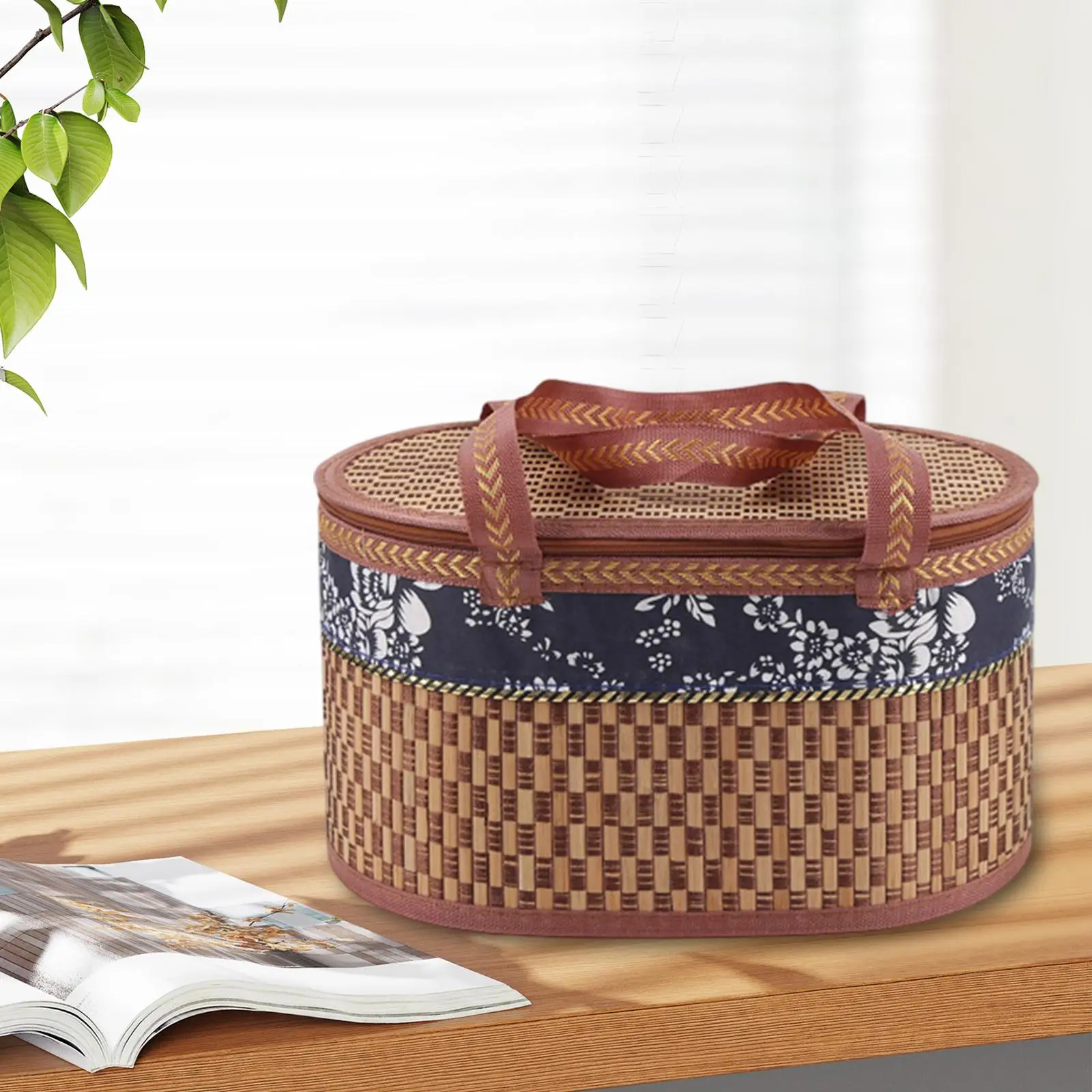 Foldable Woven Food Storage Basket Multifunctional for Flowers with Cover