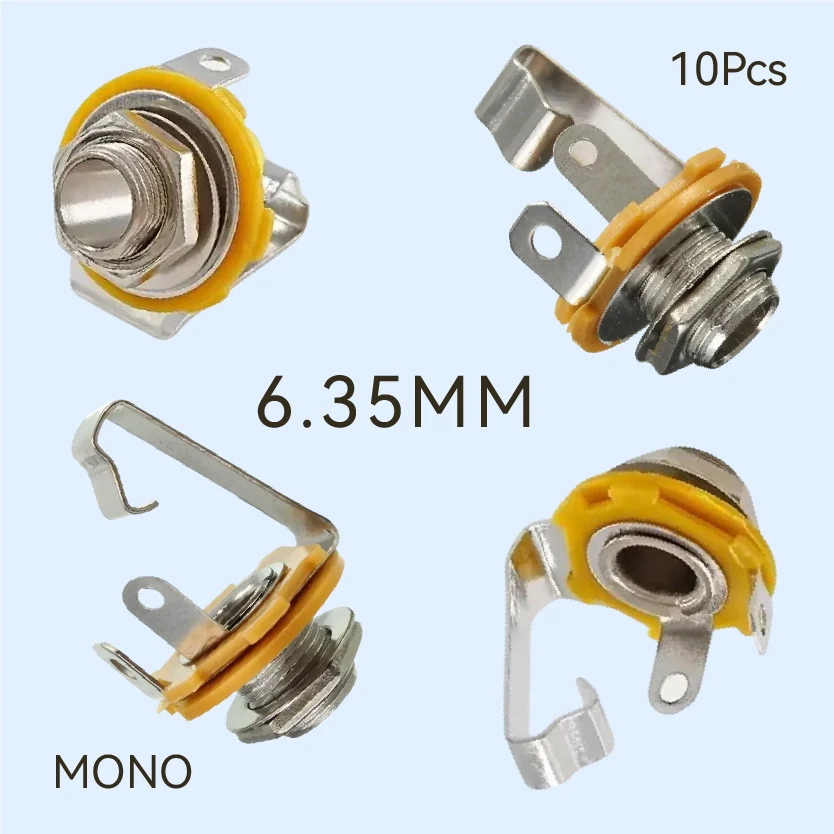 Metal 3 Pole Mono Audio Panel Socket Solder 6.35mm Female Jack with Nut Washer