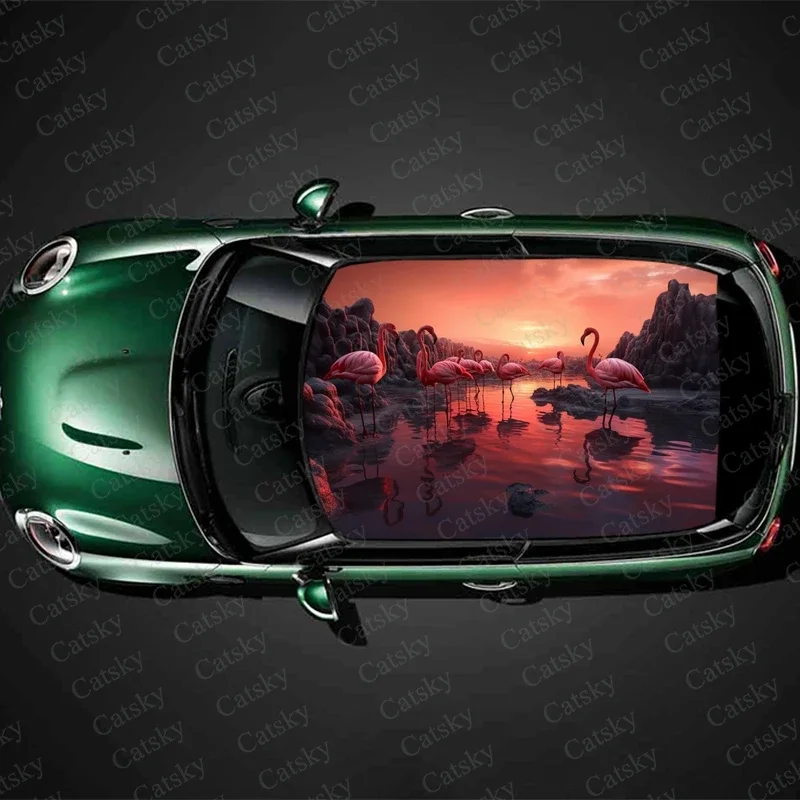 

Pink Flamingos Artwork Car Roof Sticker Wrap Racing SUV Accessories Packaging Painted PVC Custom Car Graphic Decal