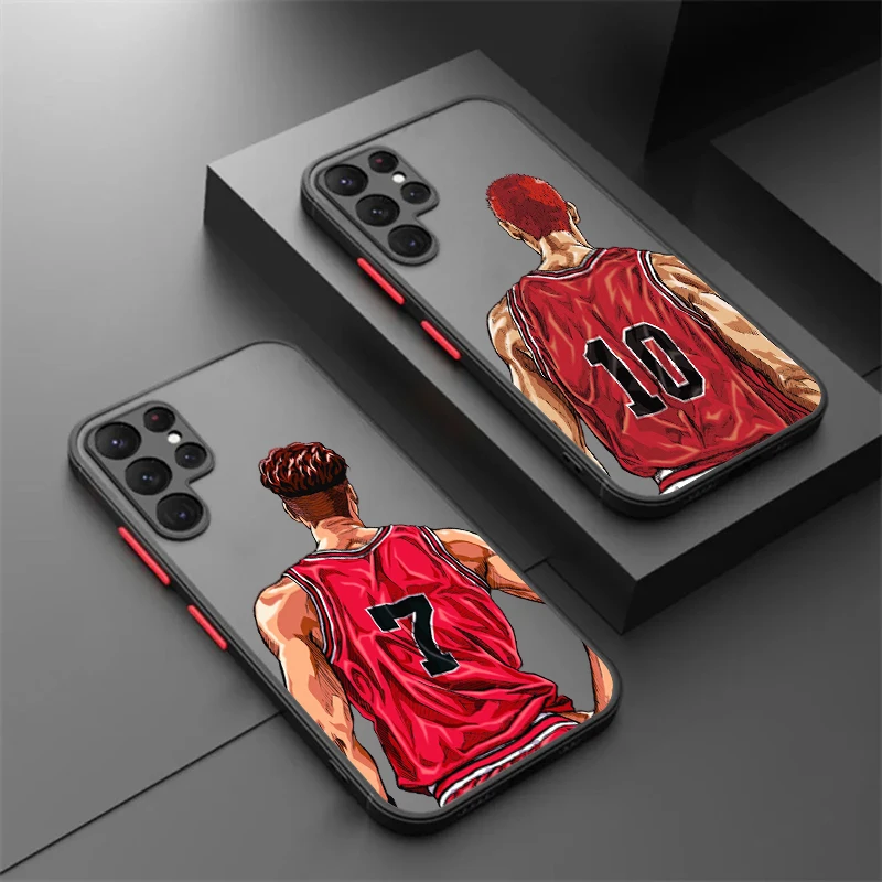 S-Slam Dunk Cute Back Shadow Frosted Translucent For Samsung Galaxy S24 S23 S22 S21 S20 FE S10 S9 S8 Plus Ultra Pro 5G Back