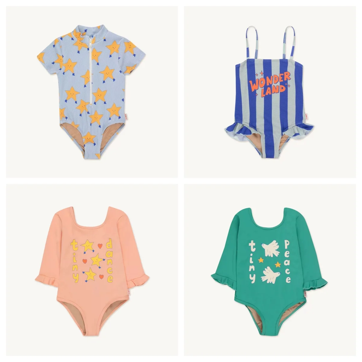 

New Summer TC Baby Girls Cartoon Bird Swimwear Camisole Swimsuit Kids One-piece Toddler Girls Long-sleeved Sunscreen Swim Bikini