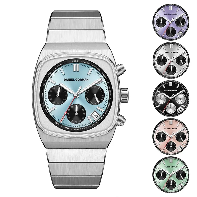 Daniel Gorman Men Chronograph Watch Sapphire Glass 5ATM Waterproof Japan VD53 Quartz Stainless Steel Sport Wristwatch