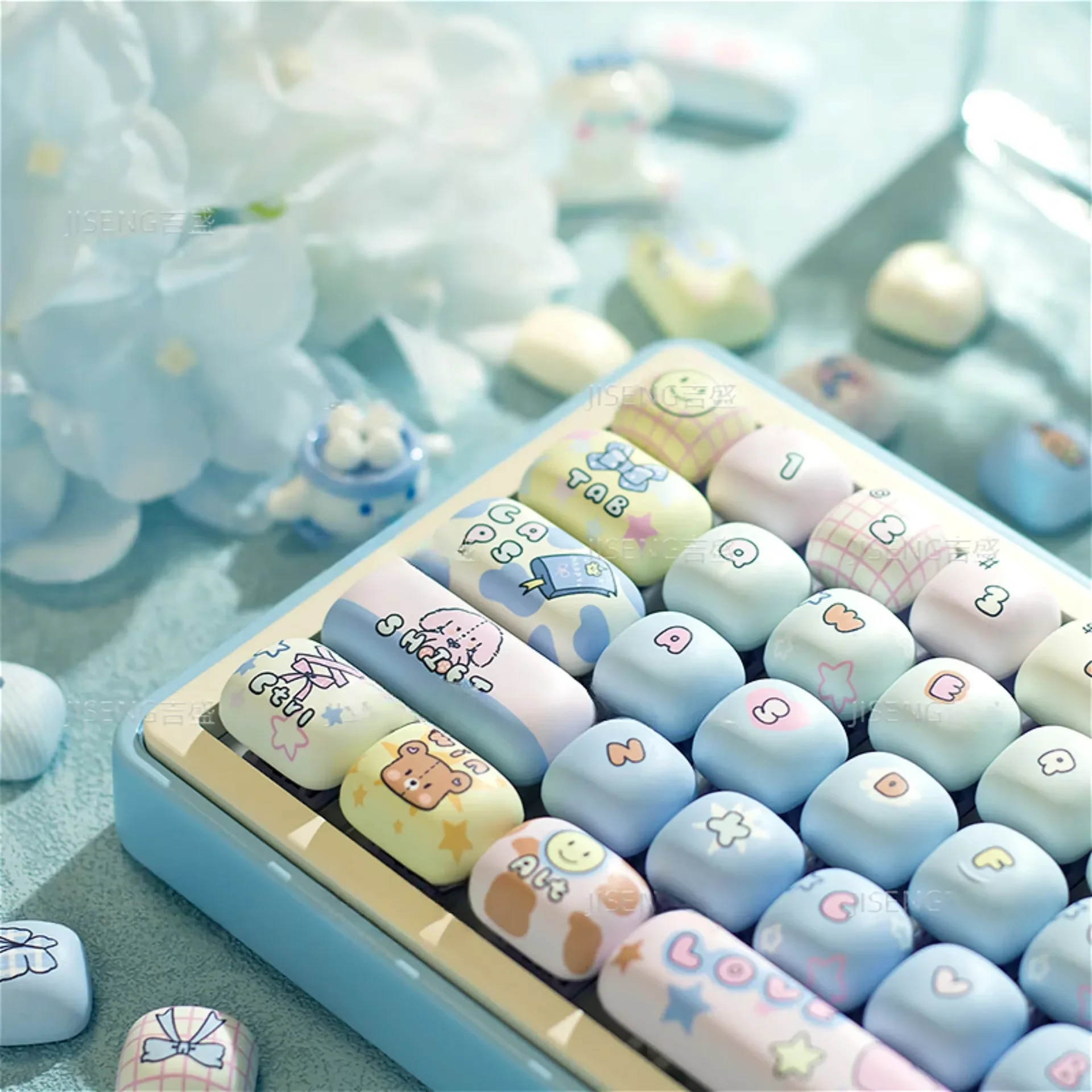 Round Cute MOG Keycap Set PBT 137 Keys Personalized Bun Keycaps for 60/64/84/98/108 Gaming Mechanical Keyboard MX Switch