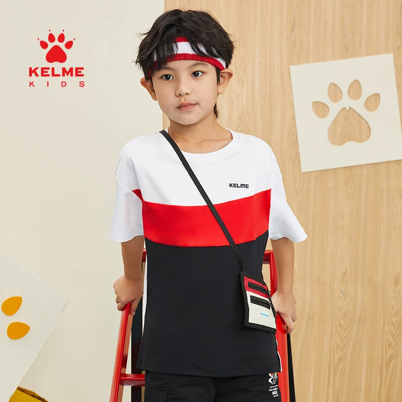 

KELME KIDS Children's Short-sleeved T-shirt Summer Cotton Sweat-absorbing Round Neck Casual Top 5224TX3011