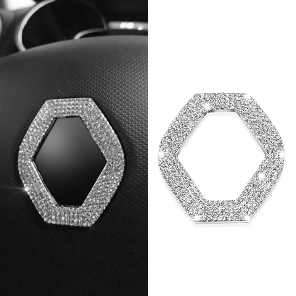 Car Steering Wheel Logo Metal Diamond Crystal Sticker for Renault Megane 2 3 Clio 4 Captur Kadjar Fluence Koleo Accessories