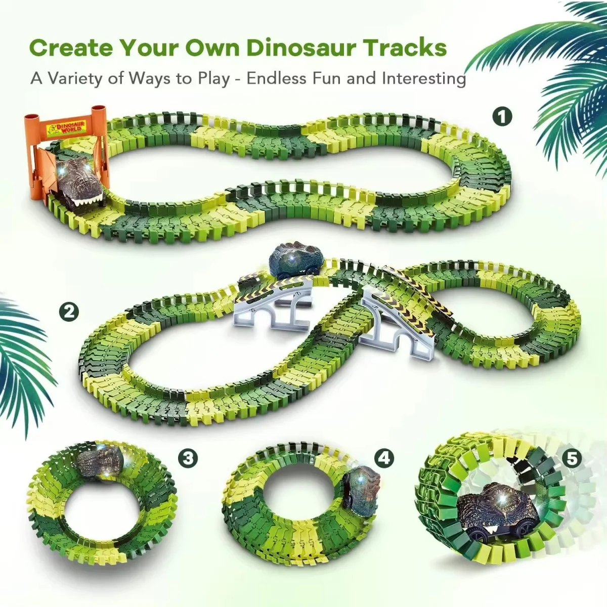 Dinosaur Toys - Create A Dino World with Flexible Race Track, Birthday Gift for Kids Ages 3+, Toys for 3 4 5 6 7 8Year Old Boys