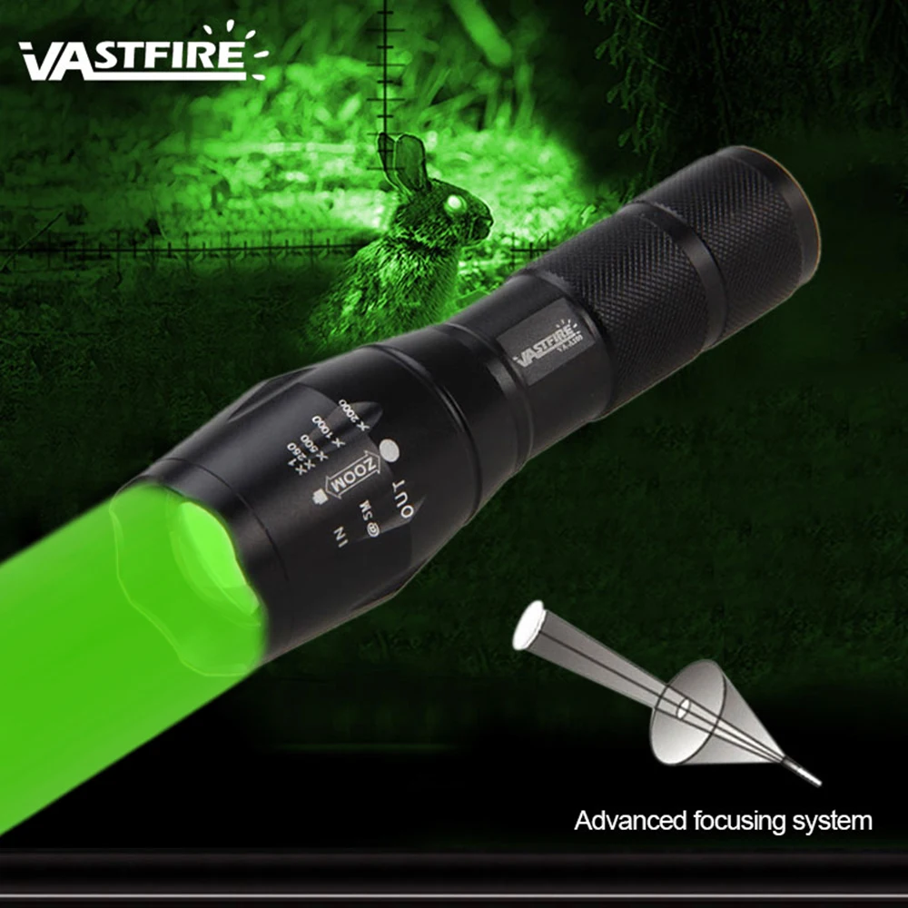 Green or red predator light LED tactical flashlight zoom adjustable waterproof rechargeable flashlight, used for hunting