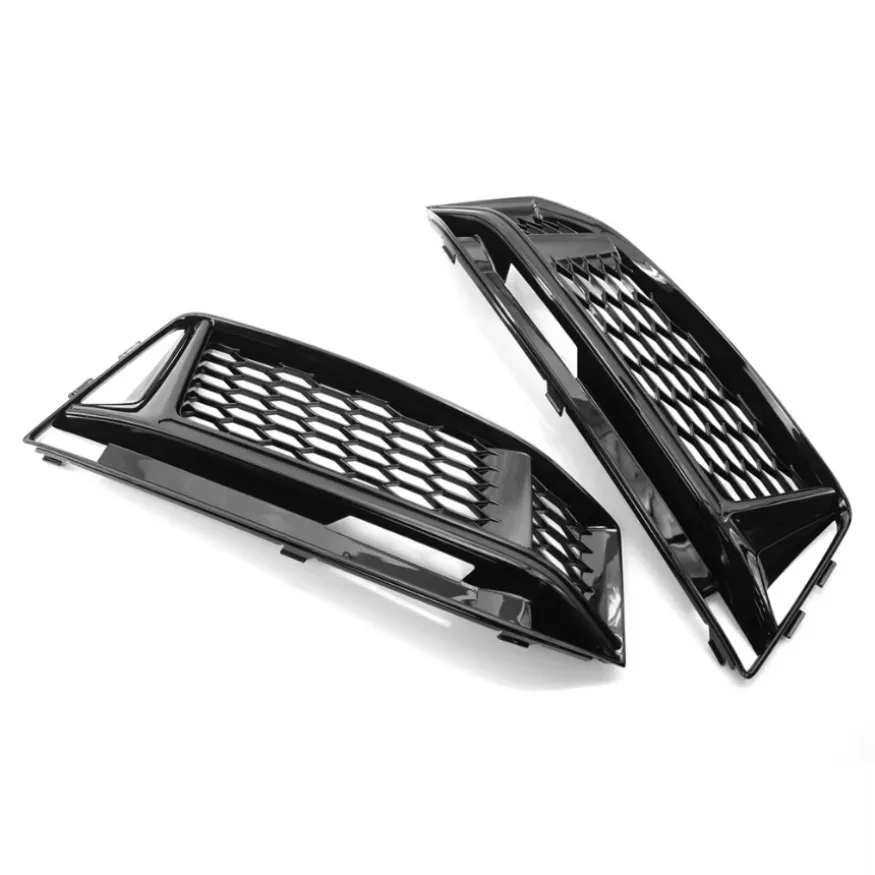 Modified Honeycomb Perforated Fog Lamp Frame fit for AUDI S4 A4 B9 S-Line 16-18 Bright Black Honeycomb Front Fog Lamp Grille 2x