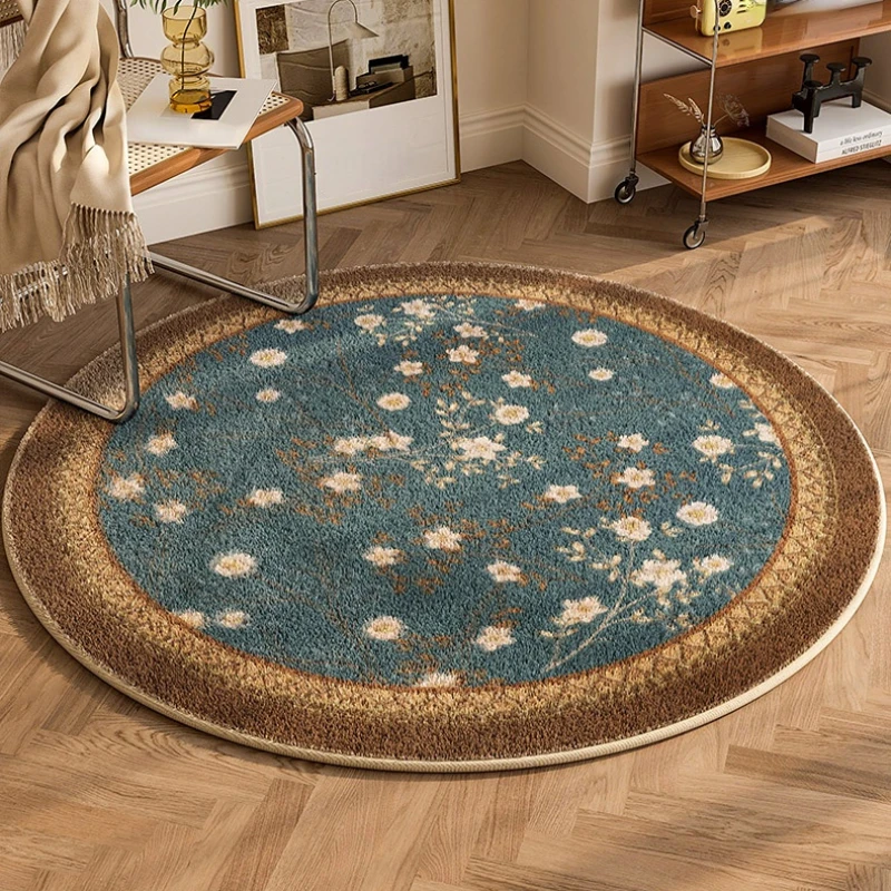 

Living Room Carpet Retro Pastoral Floral Printed Round Fluffy Large Area Bedroom Rug Home Decoration Luxury Soft Polyester Mat