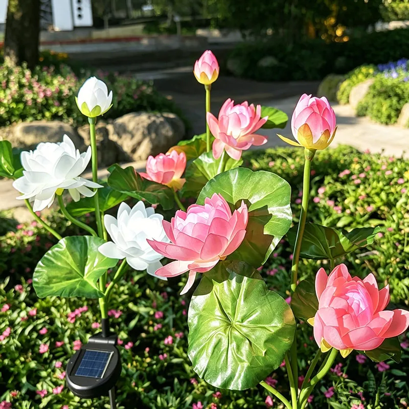Solar Lotus Flower Garden Lights, White LED Waterproof Outdoor Stake Lights for Yard Patio Pathway Decor Flowers Lighting