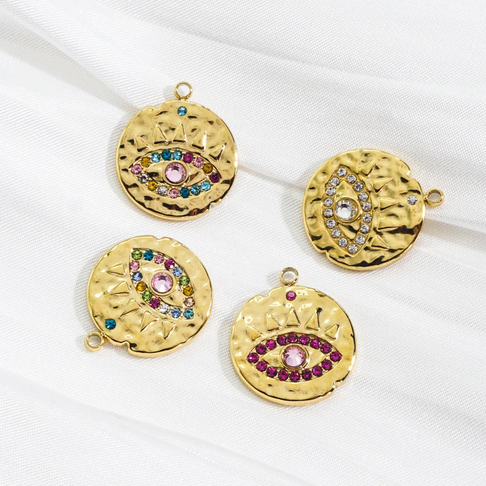5Pcs Stainless Steel Colorful Zircon Eye Pendant Fine Polishing Charms for DIY Jewelry Necklace Bracelet Accessories