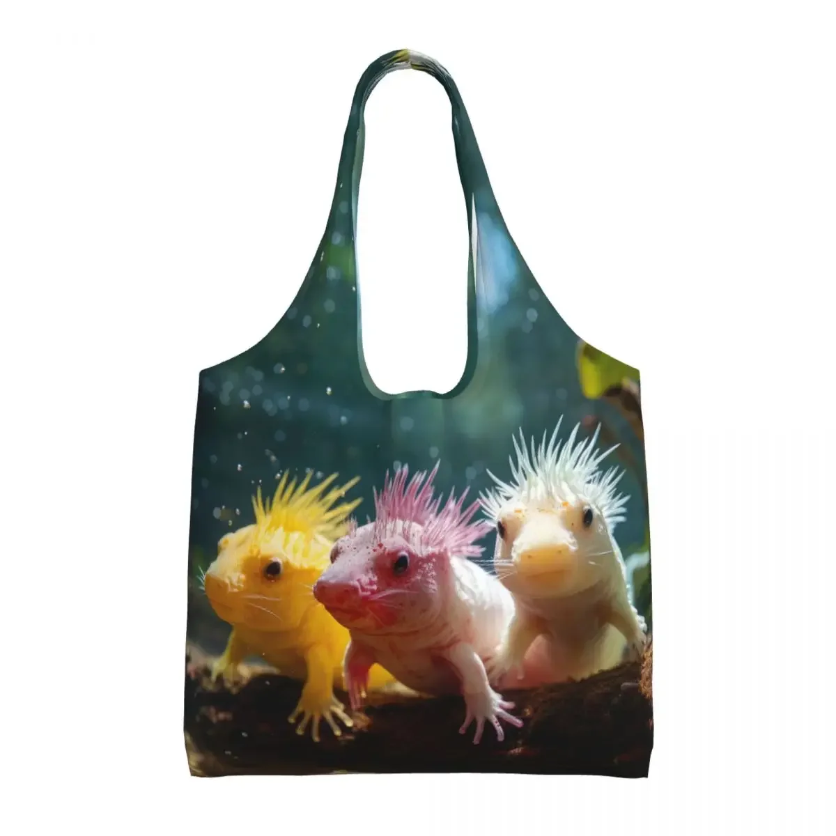 Cute Print Cut Axolotl Shopping Tote Bags Durable Canvas Shoulder Shopper Salamander Animal Bags Photography Handbags