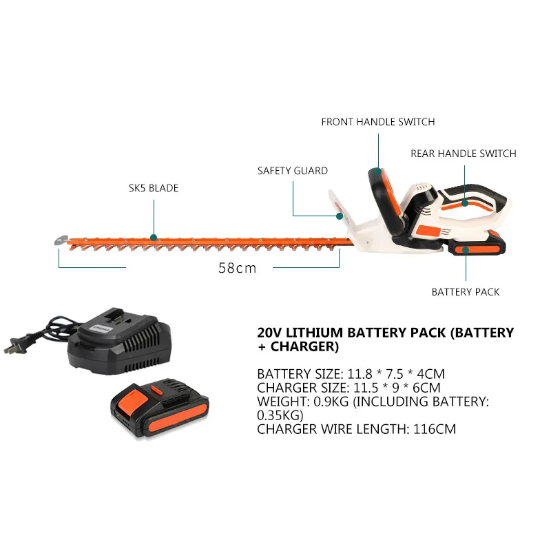 20V Cordless Elektrische Heckenschere Li-on Wiederaufladbare Garten Schere Werkzeuge Haushalt Beschneiden Mäher Heckenschere Maschine
