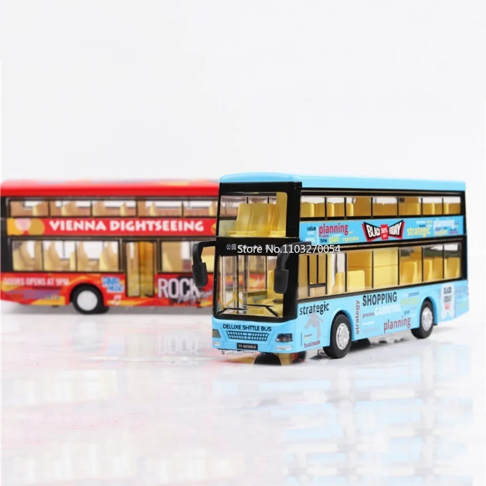 1/36 Toy Car Model Hong Kong Double-decker Bus Diecast Alloy Model Base Plastic Rubber Tire Door Can Opened Vehicle for Boy Gift