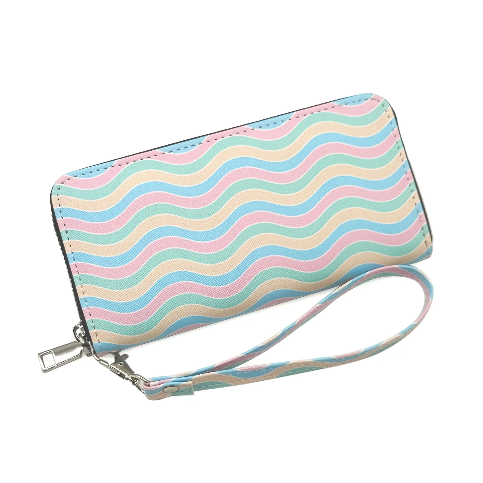 

Trendy Colorful Wave Pattern Long Wallet, Portable Multi-card Slots Card Holder With Wristbands, Perfect Wrist Purse For Daily U