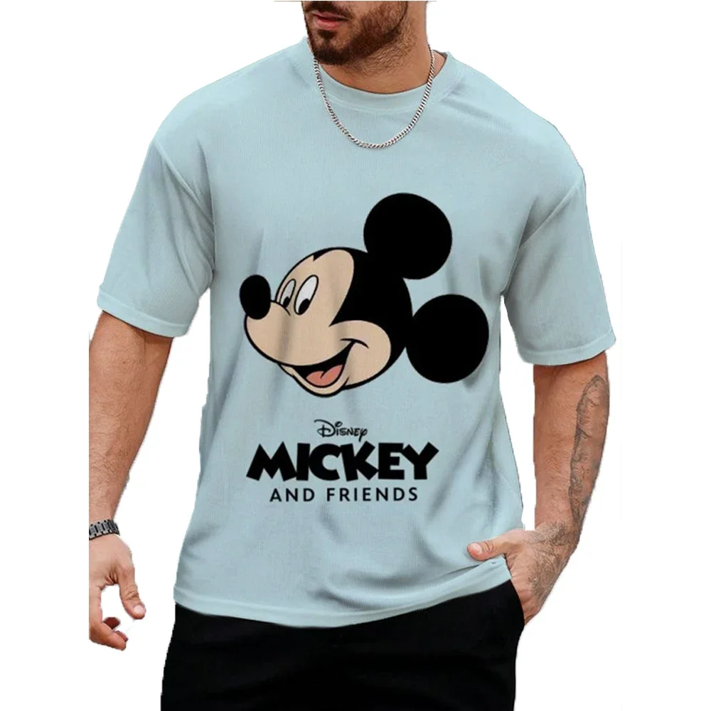 2024 Summer New Men's Kids T-Shirt Casual Disney Mickey Mouse Print T Shirts For Men Short Sleeve Tee Oversized Men Clothing