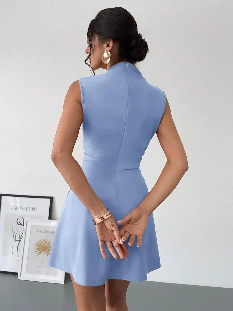 

Elegant Sleeveless A-Line Mini Dress With Ruffle Detail Summer Casual Party Dress