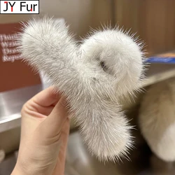 New Hairpin Cute Plush Mink Fur Hair Claw Women Elegant Temperament Real Mink Fur Hairgrips Fashion Hair Accessories