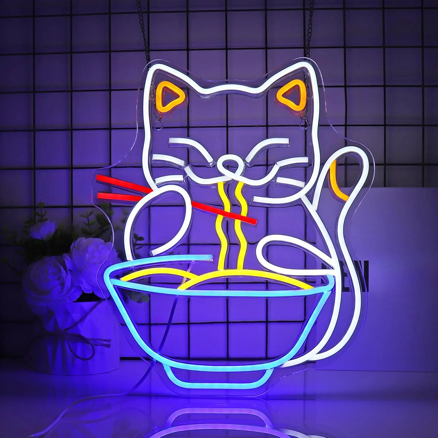 القط رامين النيون تسجيل USB عكس الضوء Led ضوء النيون لمطعم المعكرونة اليابانية المنزل بار حانة المطبخ غرفة الطعام مقهى متجر ديكور #1