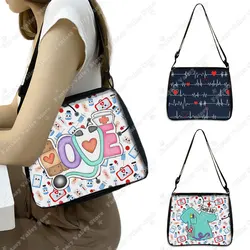 Cute Nurse Life ECG Pattern Print Women Shoulder Bag for Travel Ladies Causal Handbag Large Capacity Messenger Bags Satchel Bag