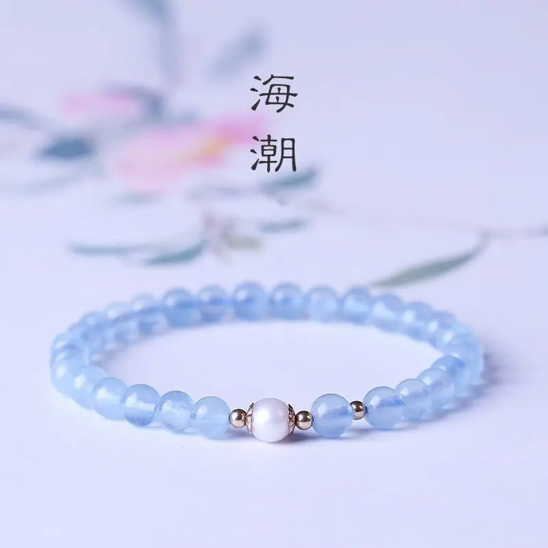 

Ins Natural Ice Transparent Aquamarous Bracelet Freshwater Pearl Hand String Niche Light Lucky Couples Best Friend Gifts