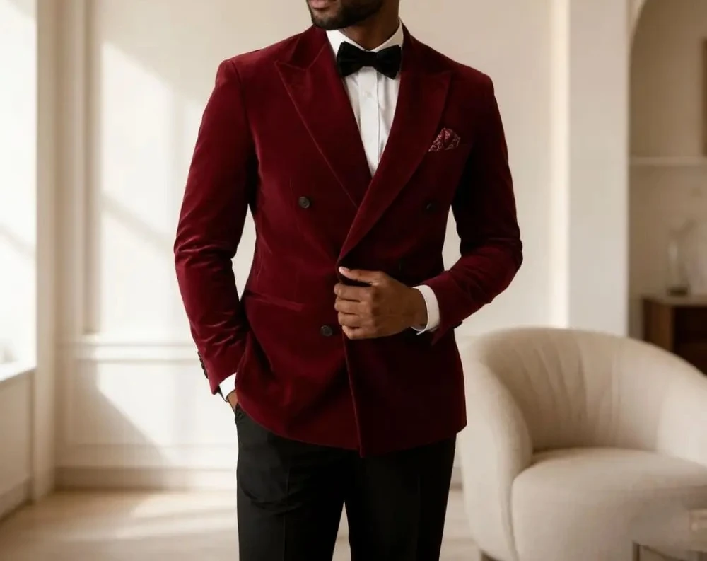 Velvet Suits for Men Slim Fit 2 Pieces Double Breasted Tuxedo Mix Match Wedding Prom Banquet Rehearsal Dinner 2026