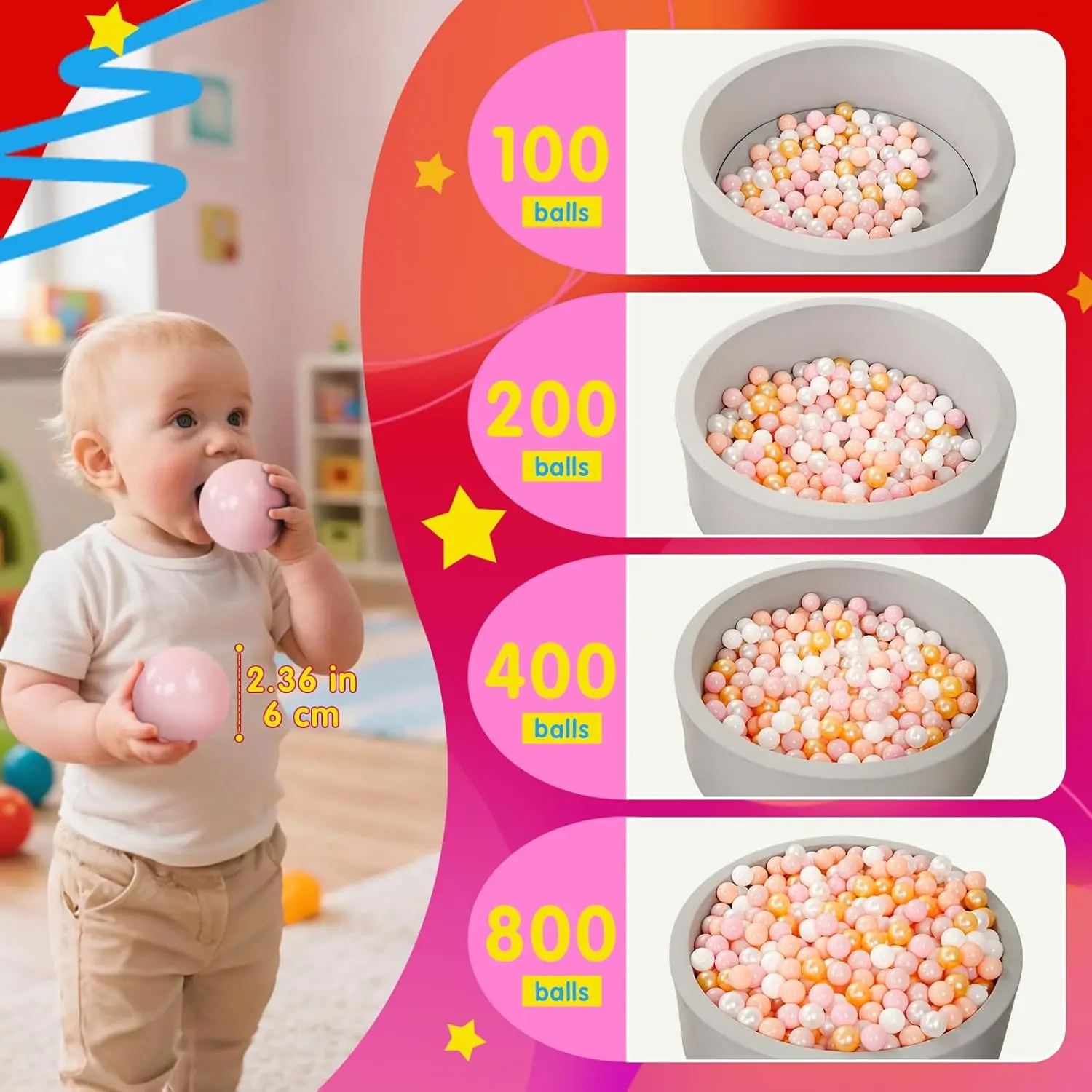 ลูกบอลสำหรับบ่อบอล สีเบจ+ขาว+ใส ขนาด 2.36 นิ้ว 100 ลูก ลูกบอลพลาสติกสำหรับเต็นท์เล่น บ้านเด็กเล่น คอกกั้นเด็ก ตกแต่งงานปาร์ตี้