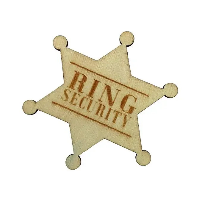 2pcs Wooden Ring Security Badge Hexagonal Star Wood Decorations for Flower Girl Boy Wedding Supplies