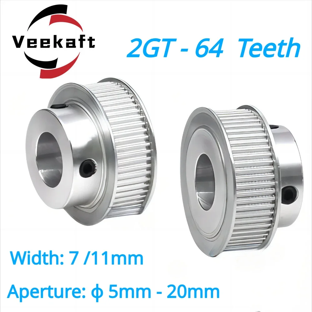 Aluminum GT 64 Teeth 2GT Timing Pulley Bore 5/6/8/10/12/14/15/16/17/18/19/20mm for GT2 Open Synchronous Belt Width6/10mm.