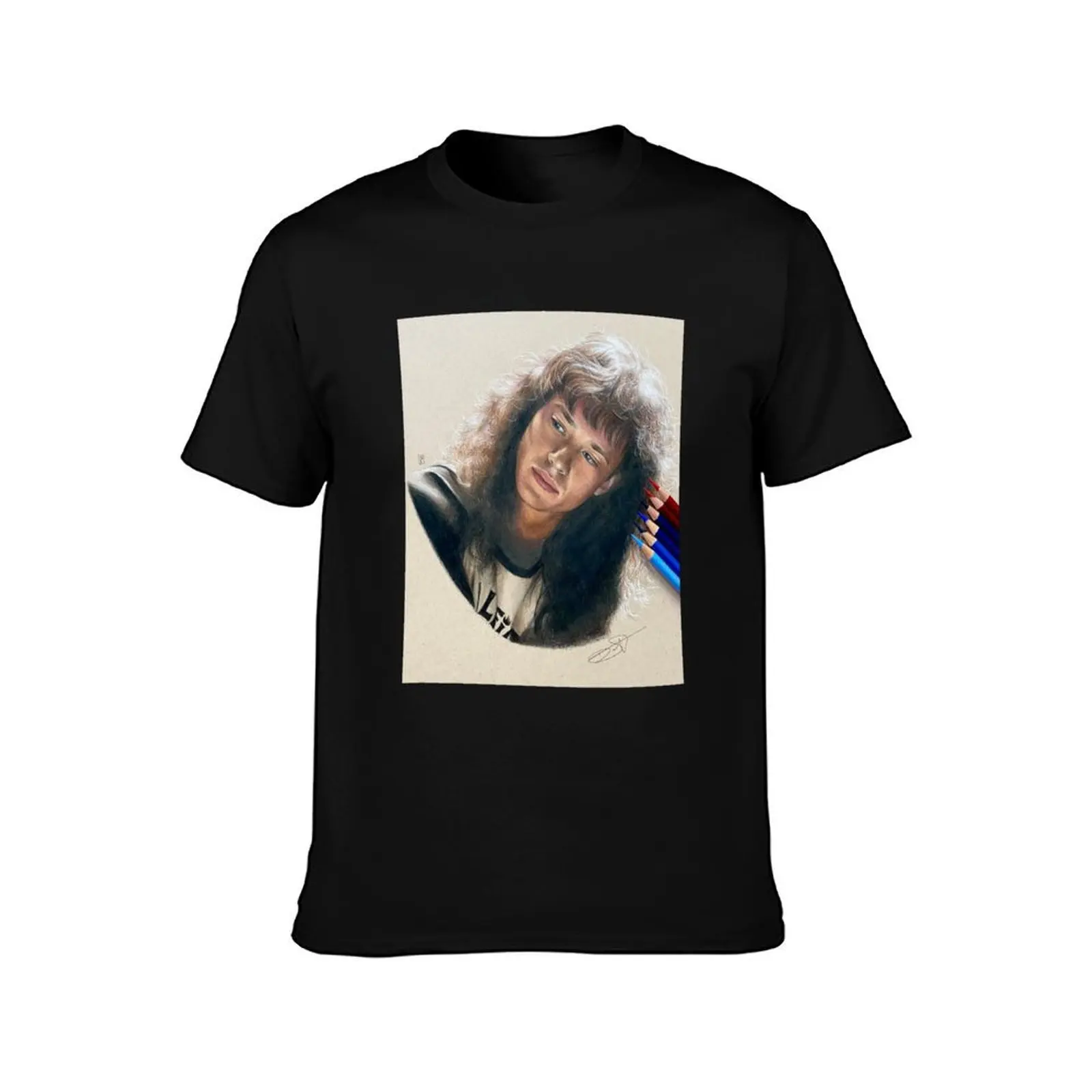 Eddie Munson Drawing T-Shirt, Summer Casual Cotton Tee, Oversized Streetwear Tops, Vintage Graphic Print, Loose Fit Short Sleeve