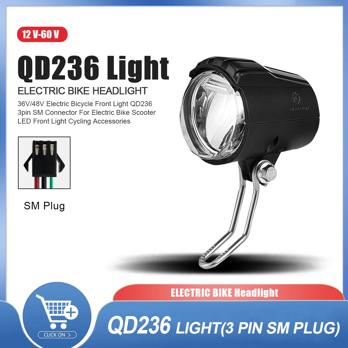 

QD236 Electric Bike Front Light for 36V/48V Voltage for Ebike conversion kit Accessories