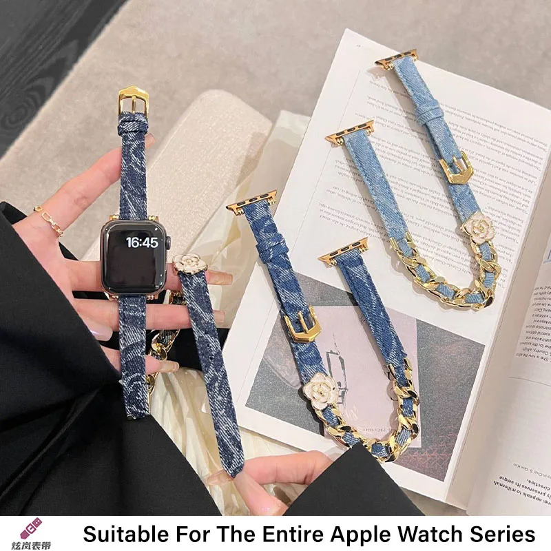 Apple Watch バンド 44mm 45mm 41mm対応 カウボーイ キャンバス ダブルツアーストラップ レディース 高級レザーブレスレット シリーズ8 7 SE 6 5 Ultra 49mm