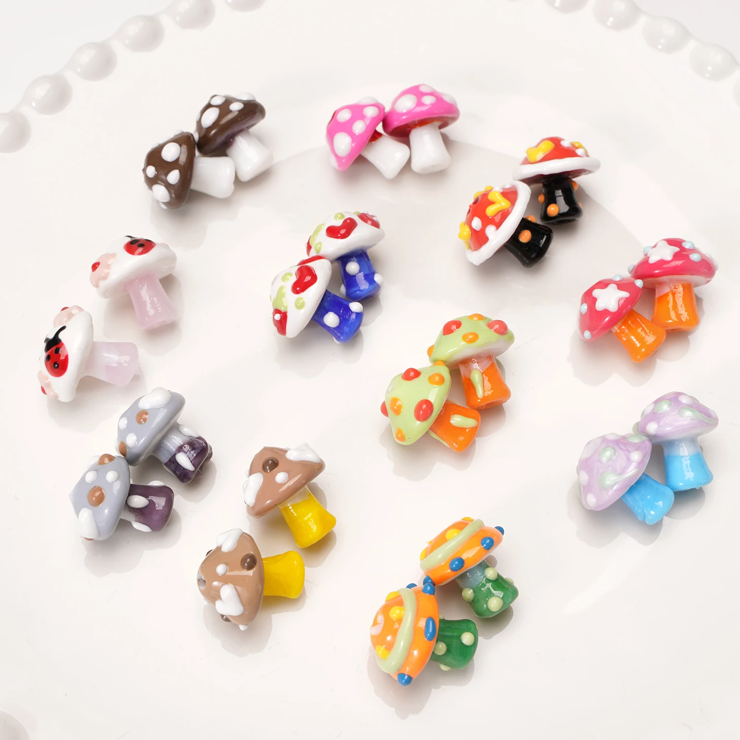 17x16mm Lampwork Beads 1-3pcs/bag Hand-Painted Loose Beads Colorful Mushroom Shape Spacer Beads DIY Making Phone Chain Materials